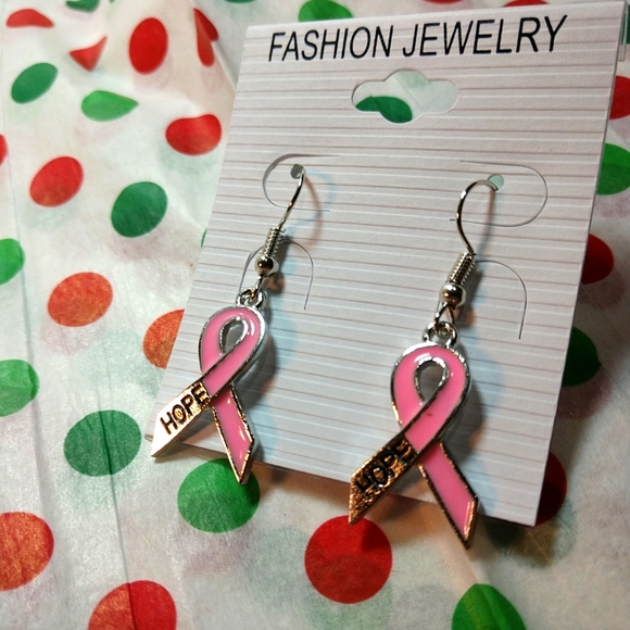 🆕Breast Cancer Dark Pink Hope Ribbon Enamel Earrings Dangling 1 1/2"NWT - Picture 2 of 6